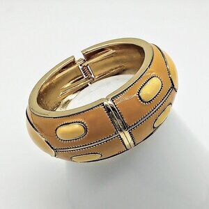 Mustard Yellow Enamel Wide Hinged Gold Fashion Bangle Bracelet
